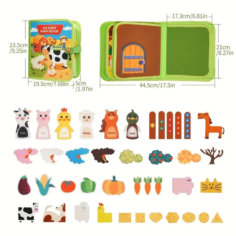 Montessori Busy Book Baby Early Education Book Farm Animal Scene Storytelling Activity Toy Fine Motor Quiet Book for Toddlers