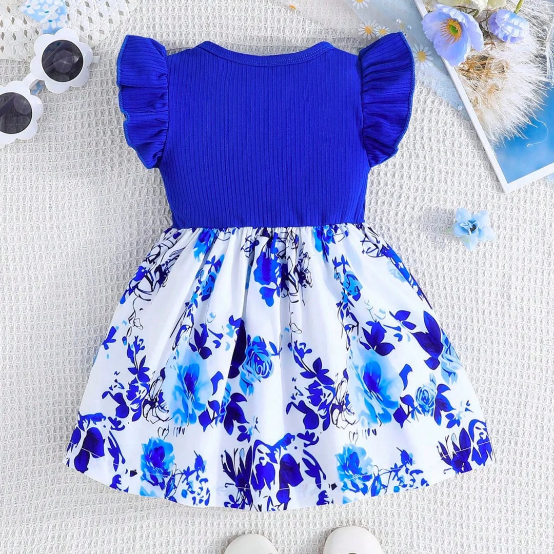 Baby Girl Dress Summer Bow And Flower Pattern Knit Solid Color Short Sleeve Baby Dresses Cute Casual Girl Kid's Dress