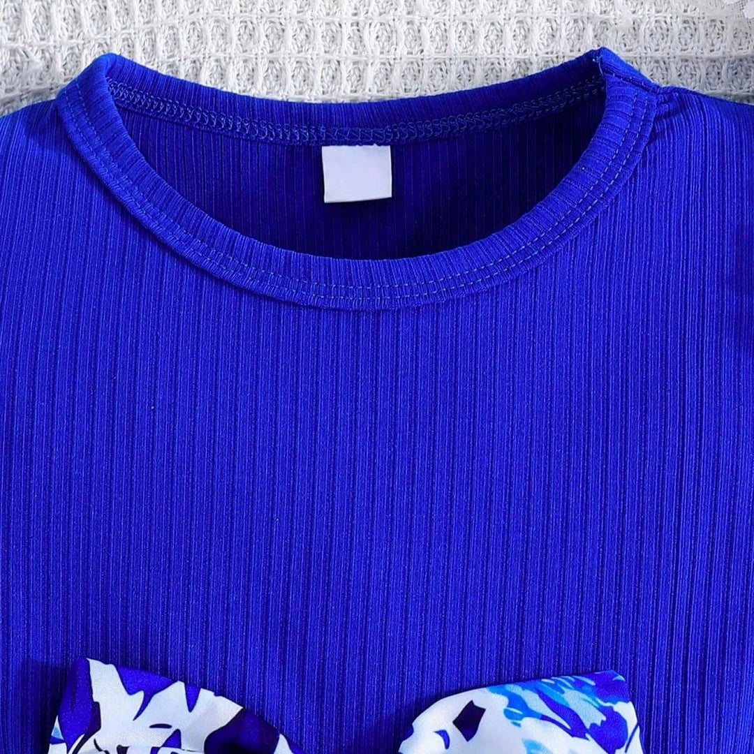 Baby Girl Dress Summer Bow And Flower Pattern Knit Solid Color Short Sleeve Baby Dresses Cute Casual Girl Kid's Dress