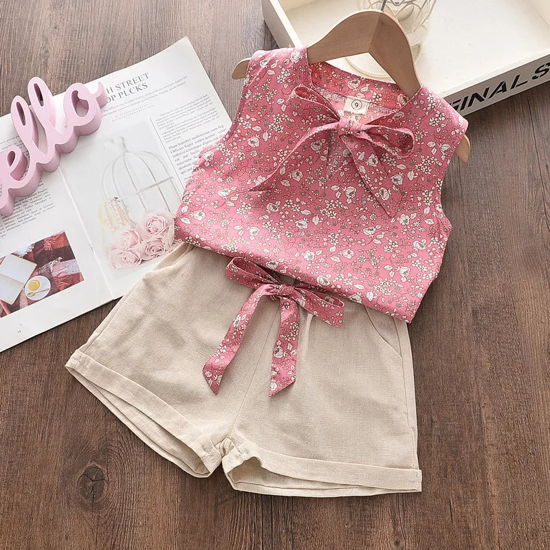 Girls Clothing Sets 2024 Summer Cotton Vest Two-piece Sleeveless Children Sets Casual Fashion Girls Clothes Suit