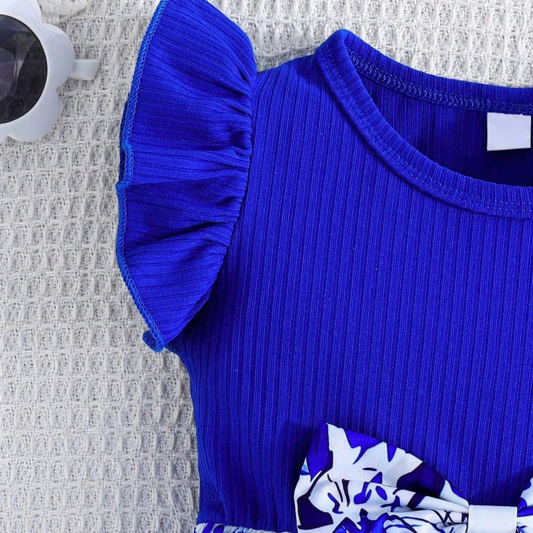 Baby Girl Dress Summer Bow And Flower Pattern Knit Solid Color Short Sleeve Baby Dresses Cute Casual Girl Kid's Dress
