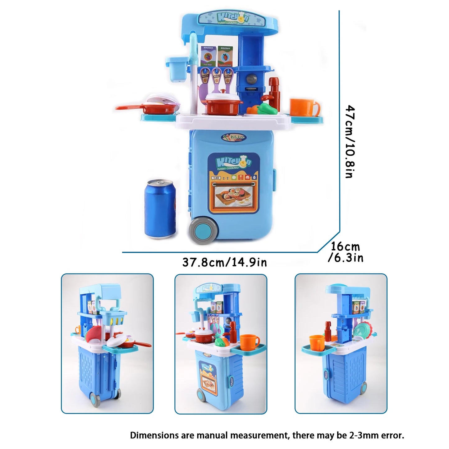 Mini 3-in-1 Kitchen Set Toy Kitchen Pretend Play Integrates Storage Boxes and Tableware Sets Portable Suitcase Cooking Kits Toys