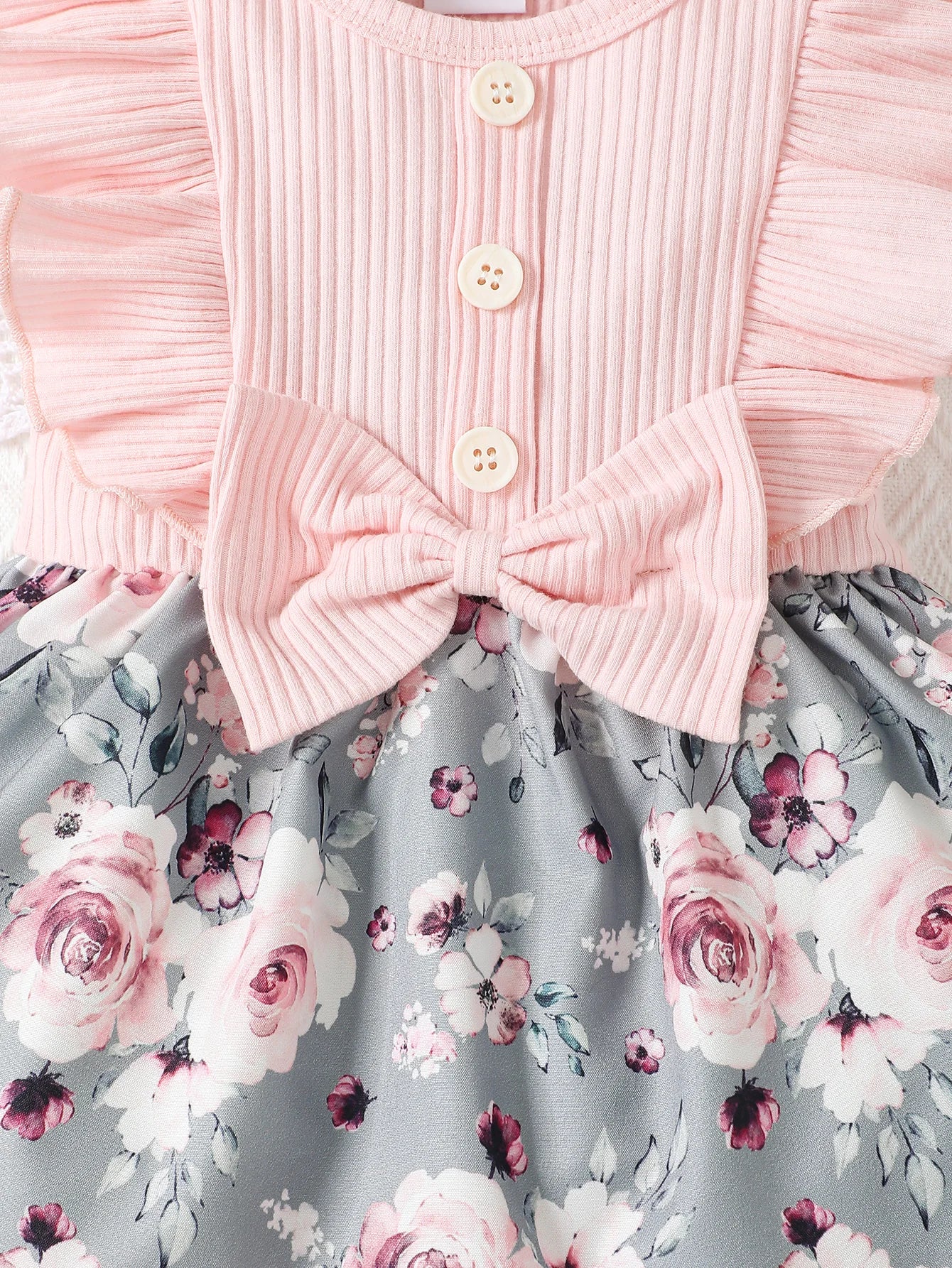 0-2 Year Old Short Sleeved Round Neck Cute Casual Summer Cotton Bow Headscarf Girl Daily Dress Baby Wear
