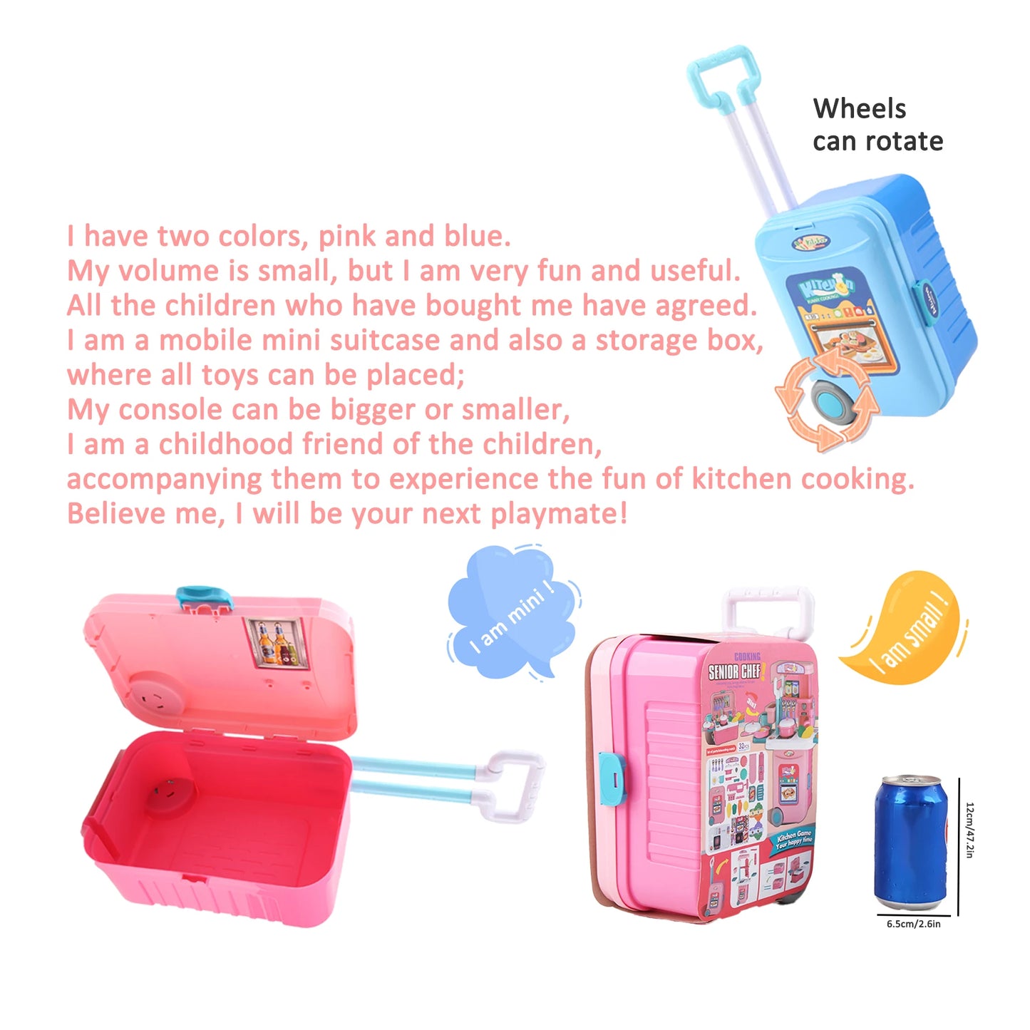 Mini 3-in-1 Kitchen Set Toy Kitchen Pretend Play Integrates Storage Boxes and Tableware Sets Portable Suitcase Cooking Kits Toys