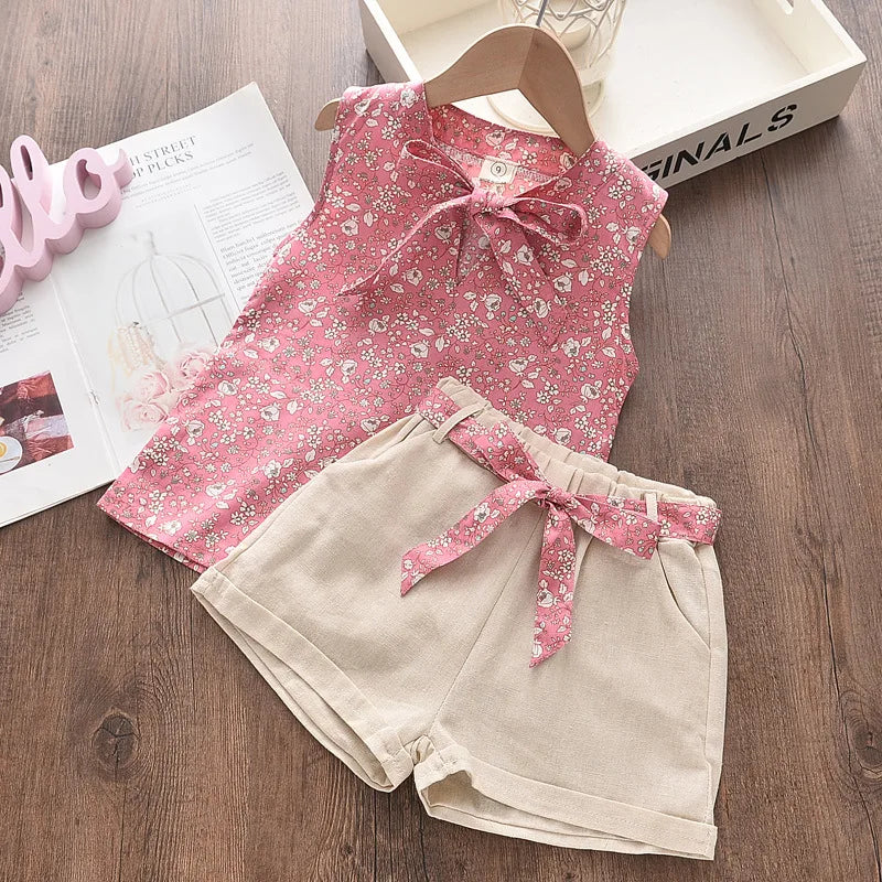 Girls Clothing Sets 2024 Summer Cotton Vest Two-piece Sleeveless Children Sets Casual Fashion Girls Clothes Suit