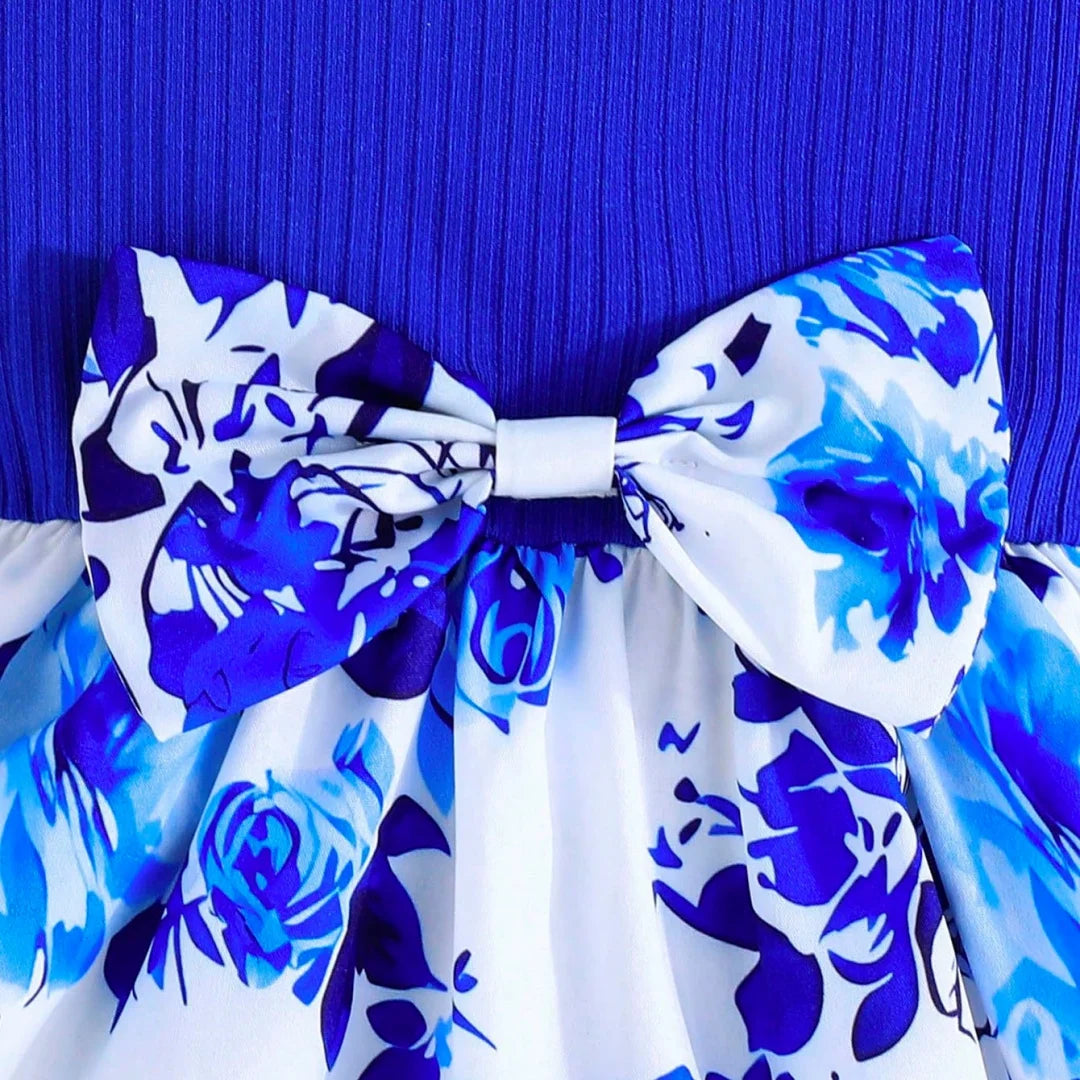 Baby Girl Dress Summer Bow And Flower Pattern Knit Solid Color Short Sleeve Baby Dresses Cute Casual Girl Kid's Dress