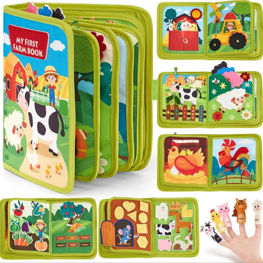 Montessori Busy Book Baby Early Education Book Farm Animal Scene Storytelling Activity Toy Fine Motor Quiet Book for Toddlers