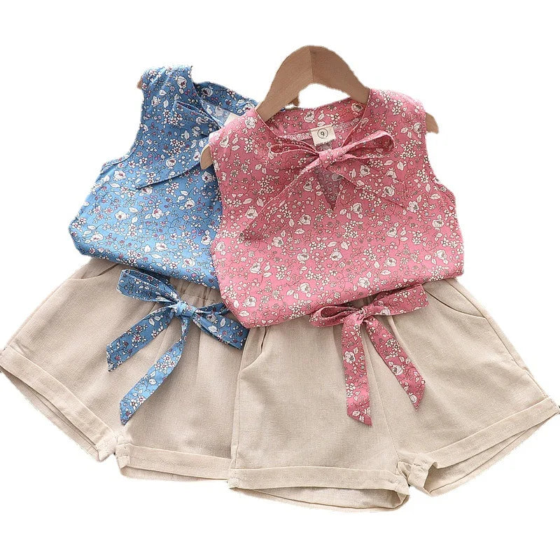 Girls Clothing Sets 2024 Summer Cotton Vest Two-piece Sleeveless Children Sets Casual Fashion Girls Clothes Suit