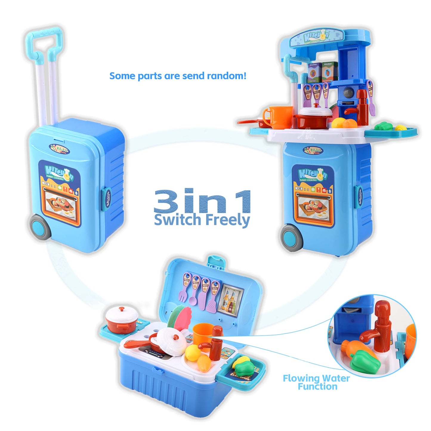 Mini 3-in-1 Kitchen Set Toy Kitchen Pretend Play Integrates Storage Boxes and Tableware Sets Portable Suitcase Cooking Kits Toys