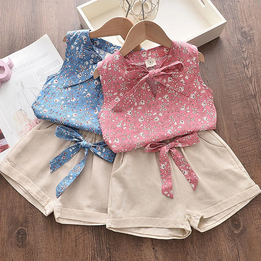 Kids Girls Clothing Sets 2025 Summer New Style Baby Girls Clothes Sleeveless T-Shirt+Shorts 2Pcs Children Clothes Suits 2-6 Yrs