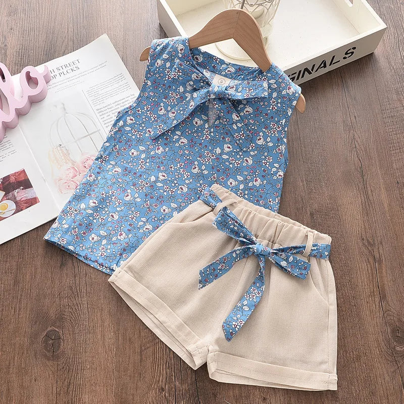 Girls Clothing Sets 2024 Summer Cotton Vest Two-piece Sleeveless Children Sets Casual Fashion Girls Clothes Suit