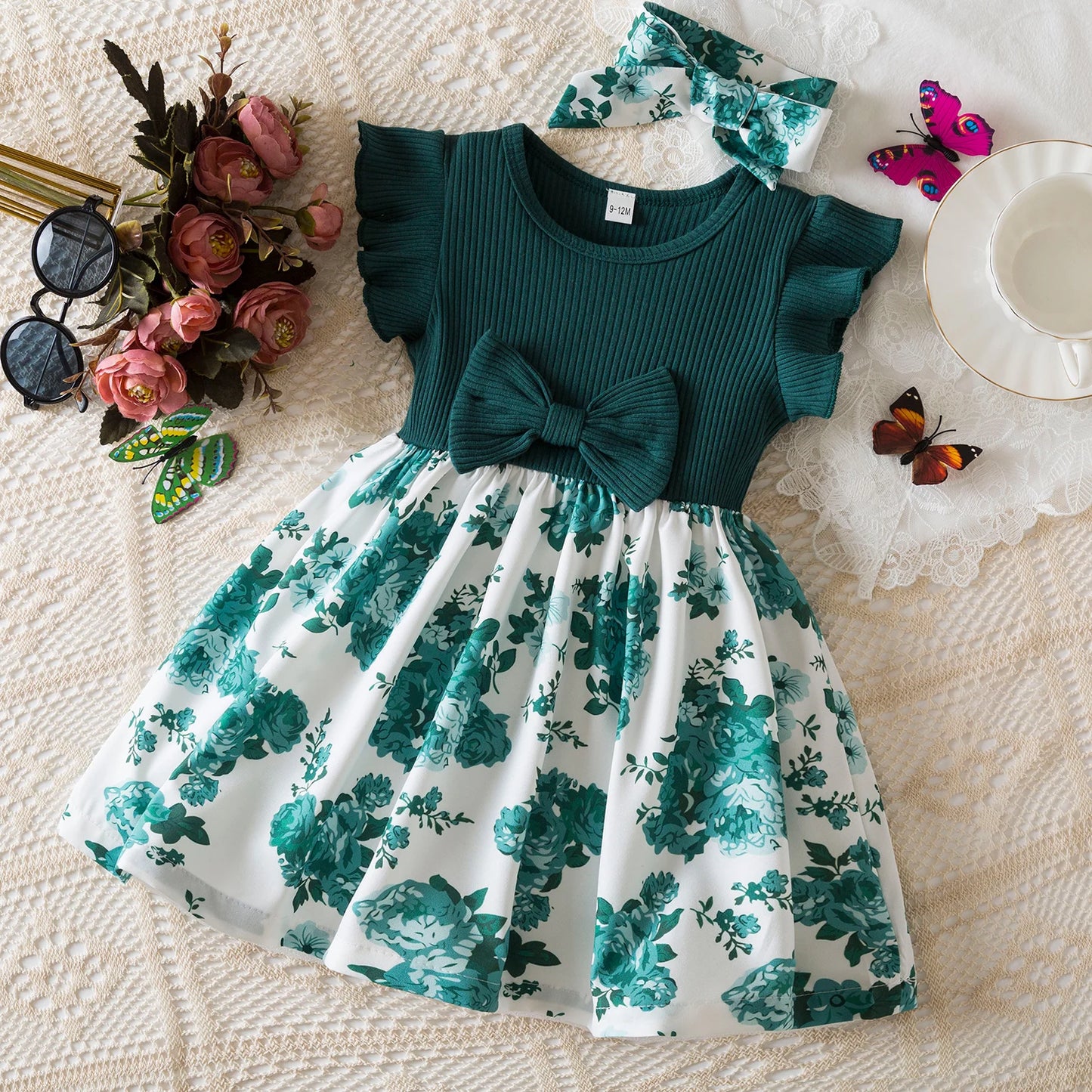 Dress for Kids Newborn 1-24Months Cute Bow Floral Dress for Short Sleeve 2025 New Summer Birthday Princess Dresses for Baby Girl