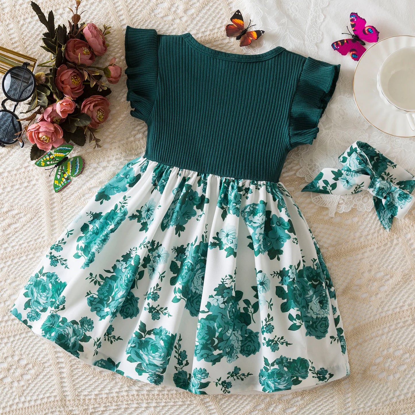 Dress for Kids Newborn 1-24Months Cute Bow Floral Dress for Short Sleeve 2025 New Summer Birthday Princess Dresses for Baby Girl