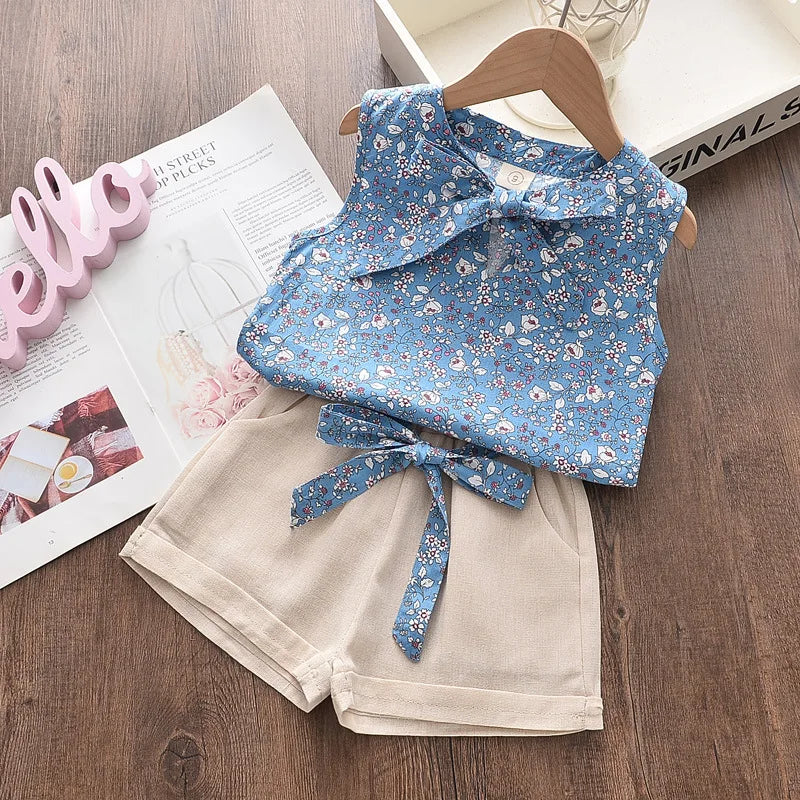 Girls Clothing Sets 2024 Summer Cotton Vest Two-piece Sleeveless Children Sets Casual Fashion Girls Clothes Suit