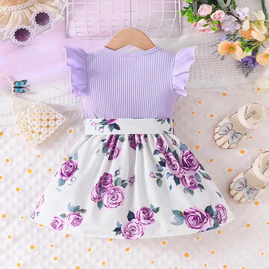 Dress For Kids 6-36 Months Butterfly Sleeve Cute Cotton Floral Summer Princess Formal Dresses Ootd For Newborn Baby Girl