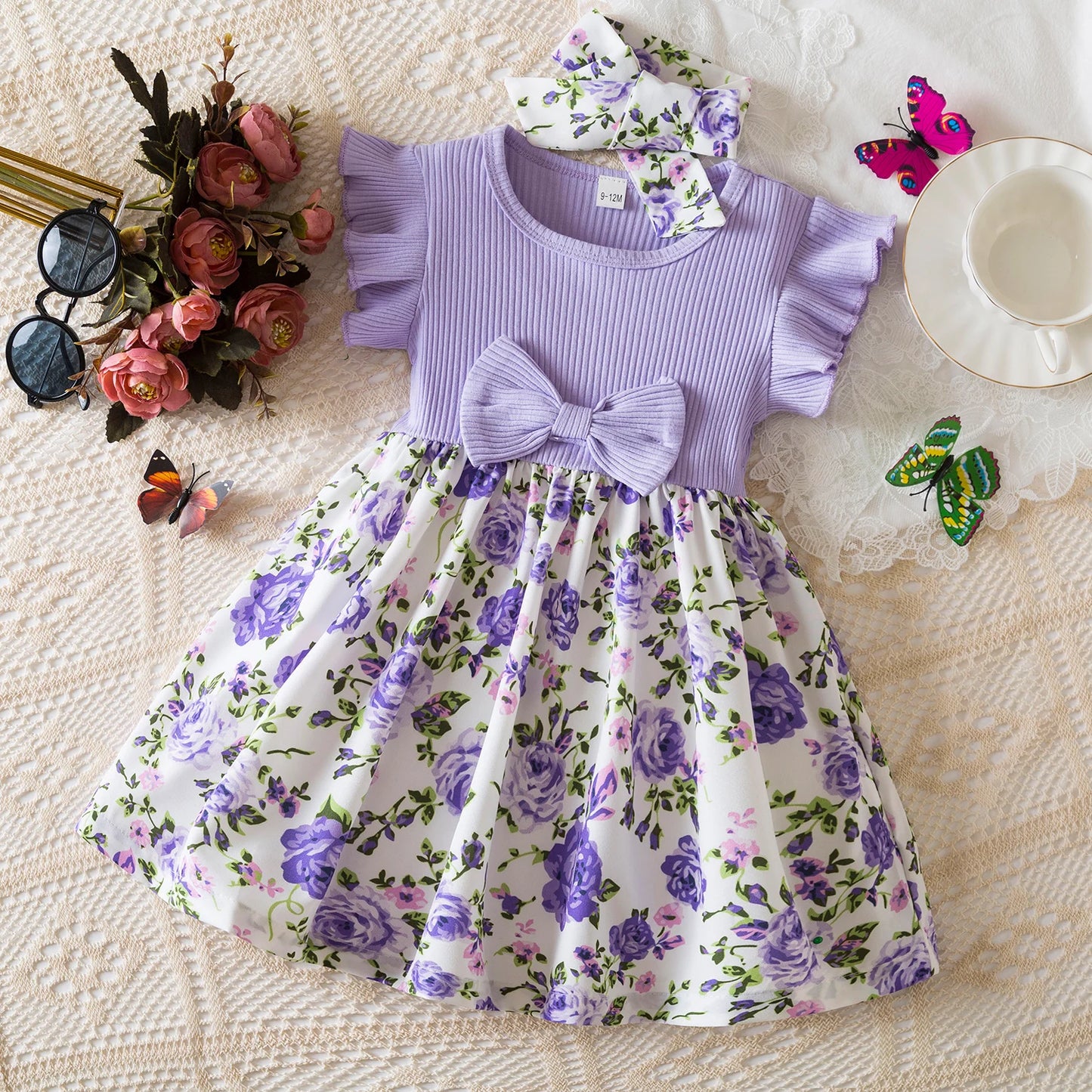 Dress for Kids Newborn 1-24Months Cute Bow Floral Dress for Short Sleeve 2025 New Summer Birthday Princess Dresses for Baby Girl