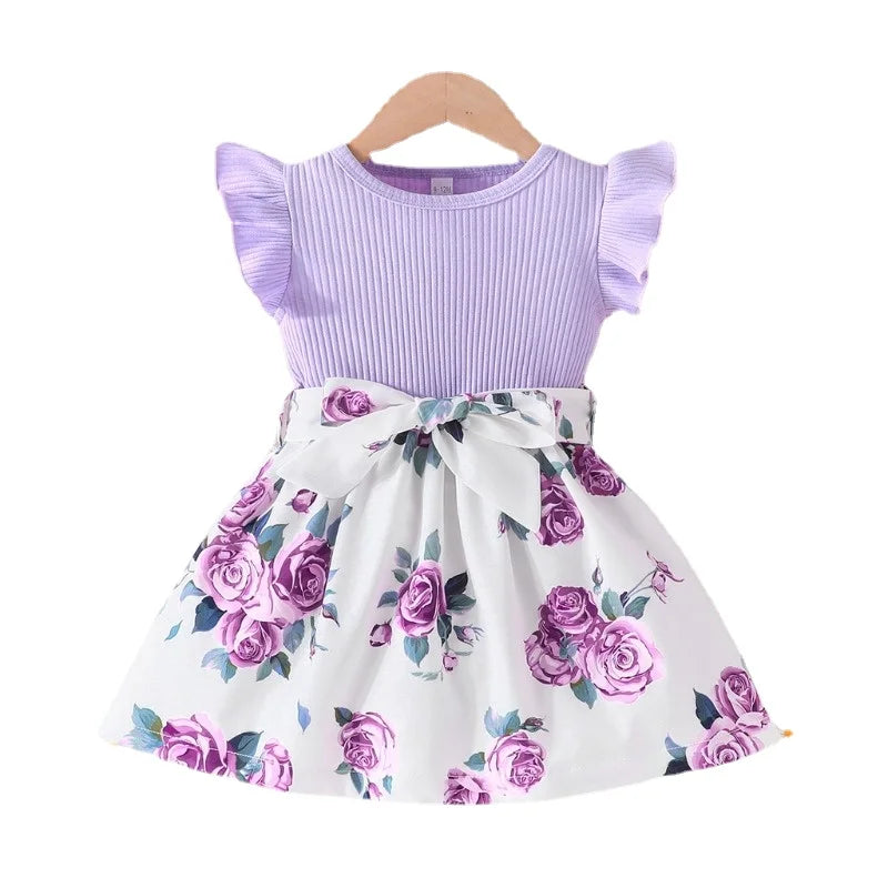 Dress For Kids 6-36 Months Butterfly Sleeve Cute Cotton Floral Summer Princess Formal Dresses Ootd For Newborn Baby Girl