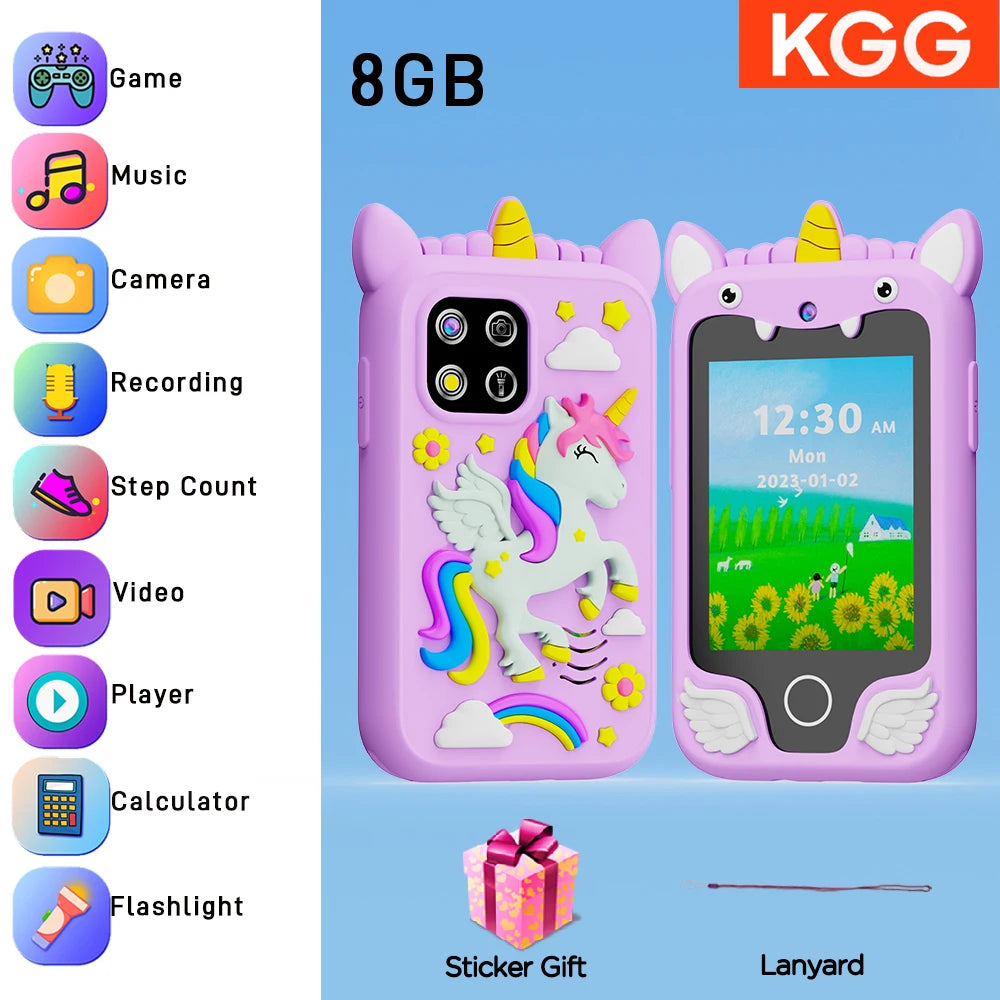 Kids Smart Phone IPS TouchScreen Unicorn Baby Mobile MP3 Music Player Digital Camera Educational Girls Boys Toys Birthday Gifts