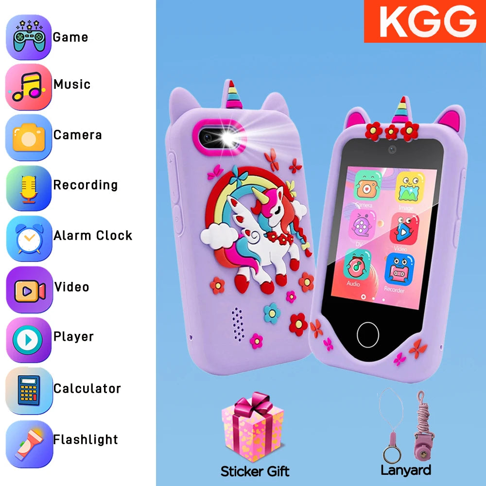 Kids Smart Phone IPS TouchScreen Unicorn Baby Mobile MP3 Music Player Digital Camera Educational Girls Boys Toys Birthday Gifts