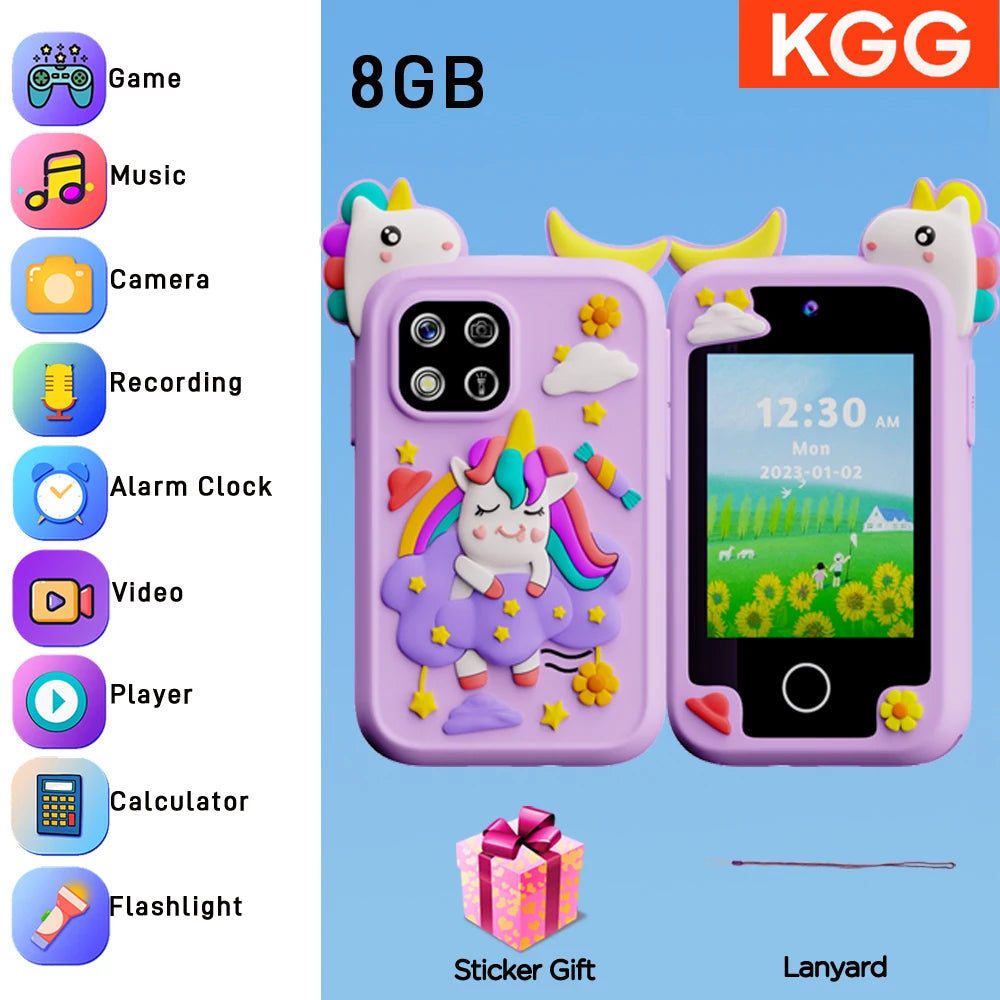 Kids Smart Phone IPS TouchScreen Unicorn Baby Mobile MP3 Music Player Digital Camera Educational Girls Boys Toys Birthday Gifts