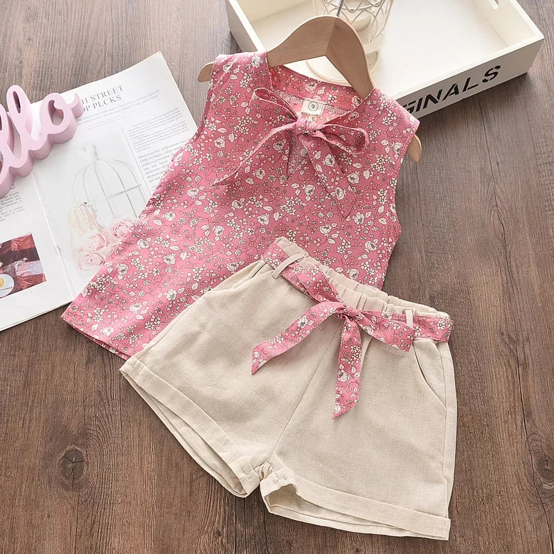 Girls Clothing Sets 2024 Summer Cotton Vest Two-piece Sleeveless Children Sets Casual Fashion Girls Clothes Suit