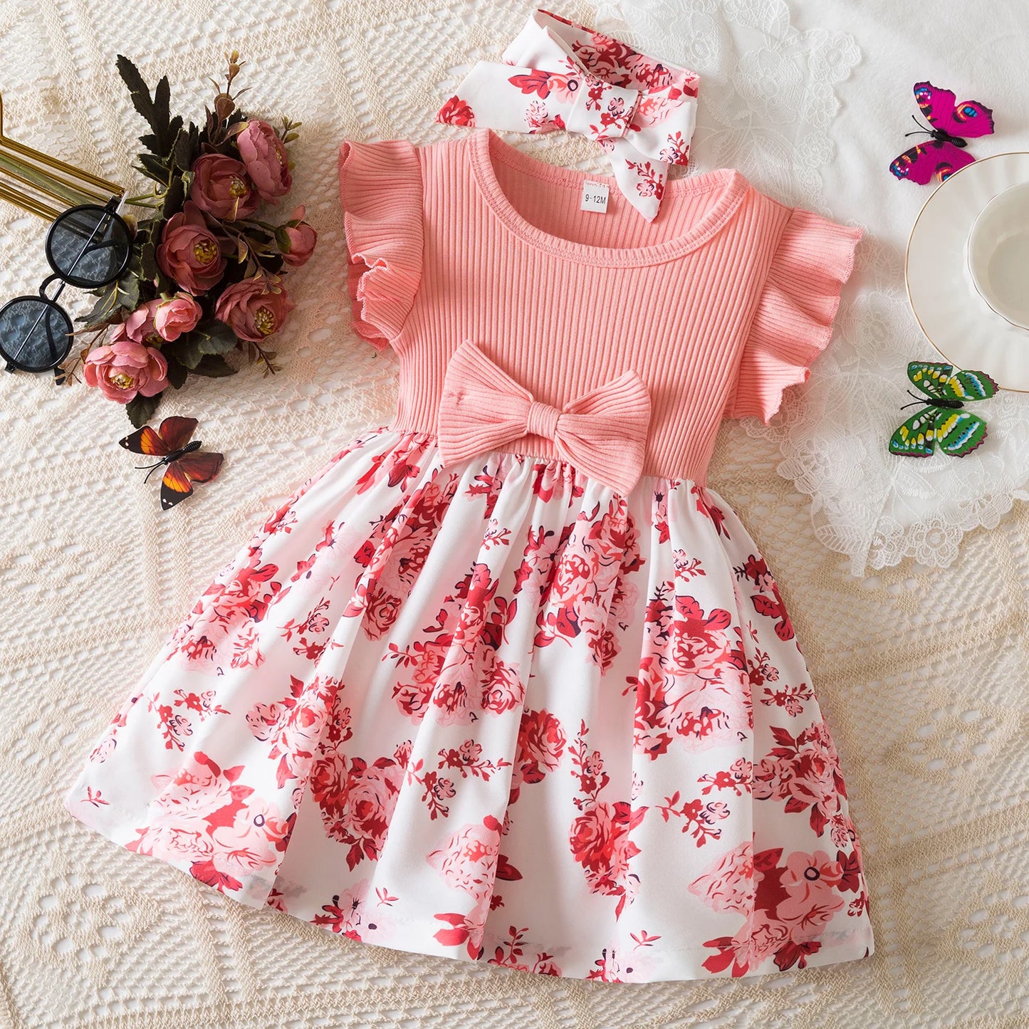Dress for Kids Newborn 1-24Months Cute Bow Floral Dress for Short Sleeve 2025 New Summer Birthday Princess Dresses for Baby Girl